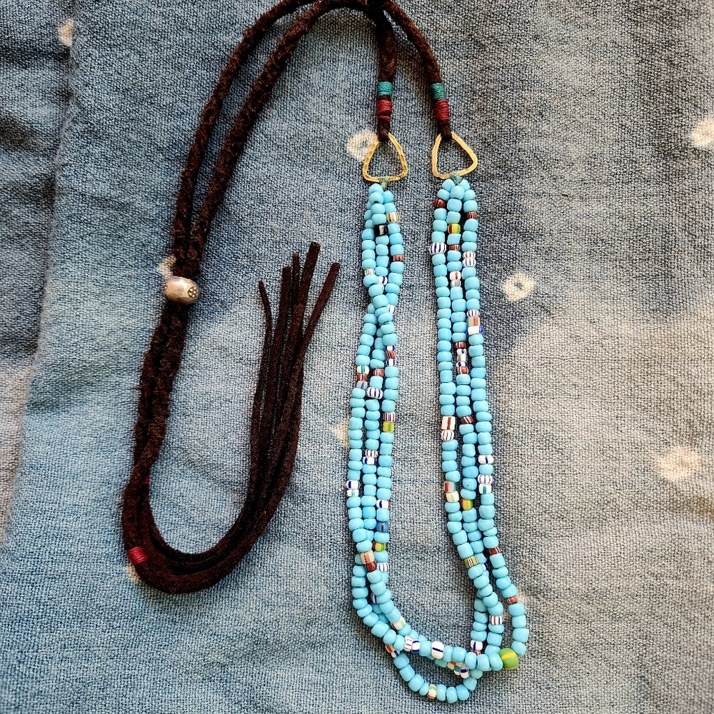 Sundance catalog Peyote Bird Designs handmade turquoise necklace on leather cord